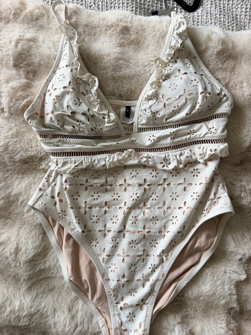 J. Crew Cream Eyelet Ruffle One-Piece Swimsuit